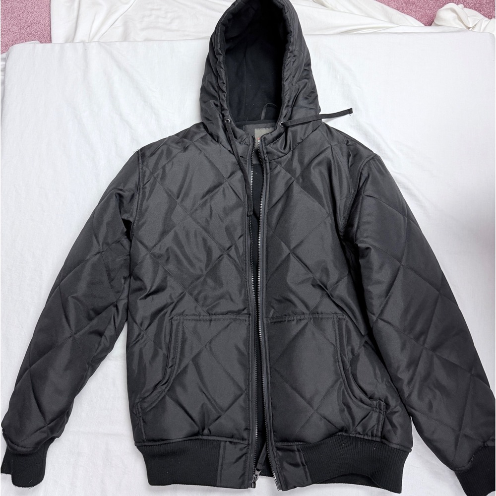 Northwest Territory Mens Black Quilted Hooded Bomber Jacket Medium SEAS:5816